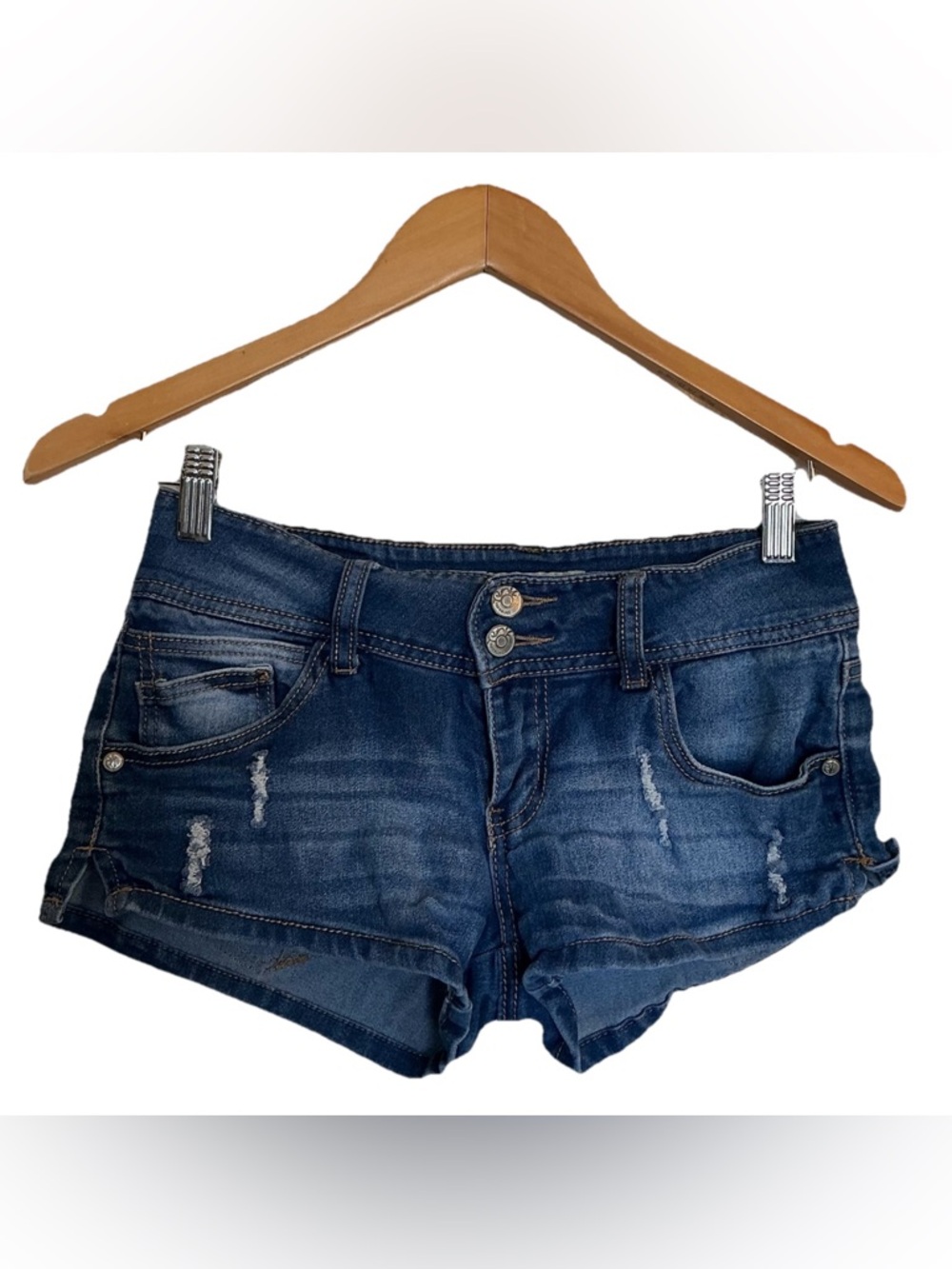 Paris Blues Short Shorts Juniors Dark Blue Distressed Denim Shorts Size 5